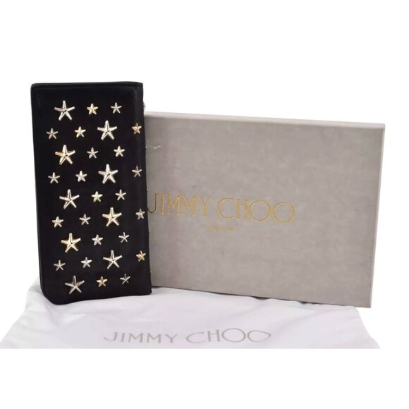 $1095 Authentic JIMMY CHOO Made in ITALY Star Studs Black Leather Bifold Wallet - Picture 5 of 12